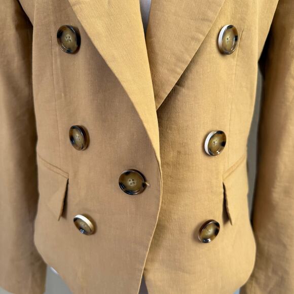 Veronica Beard Diego Linen Camel Double Breasted Dickey Blazer Jacket Sz 8 - Picture 4 of 13